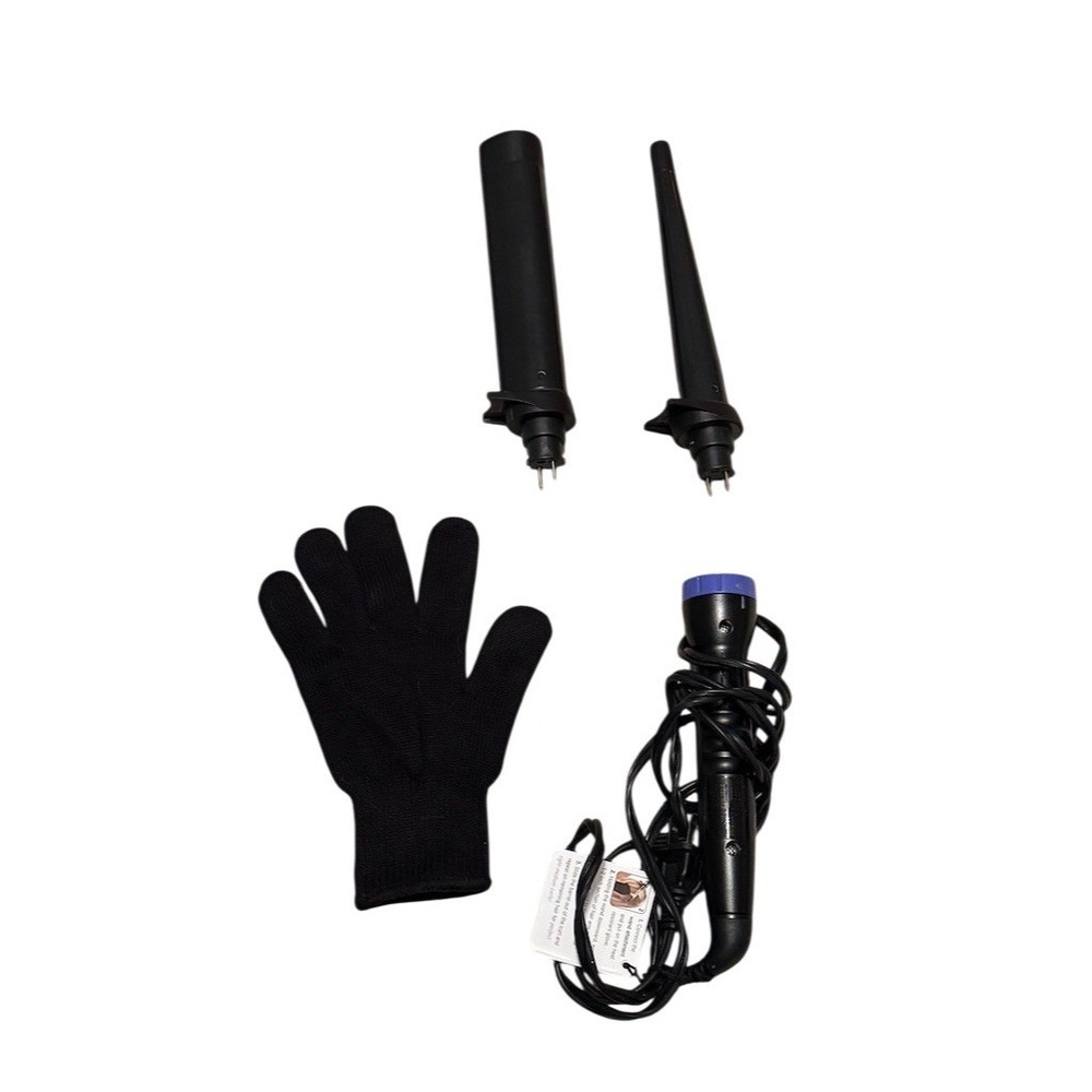 NuMe Interchangeable Curling Wand Set 2 Barrels‎ attachments Glove & Guide Black